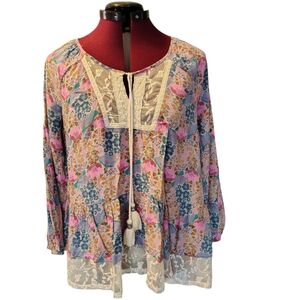 Matilda Jane Oversized Long Sleeve Tie Front Blouse Bib Collar Tasses Size S...